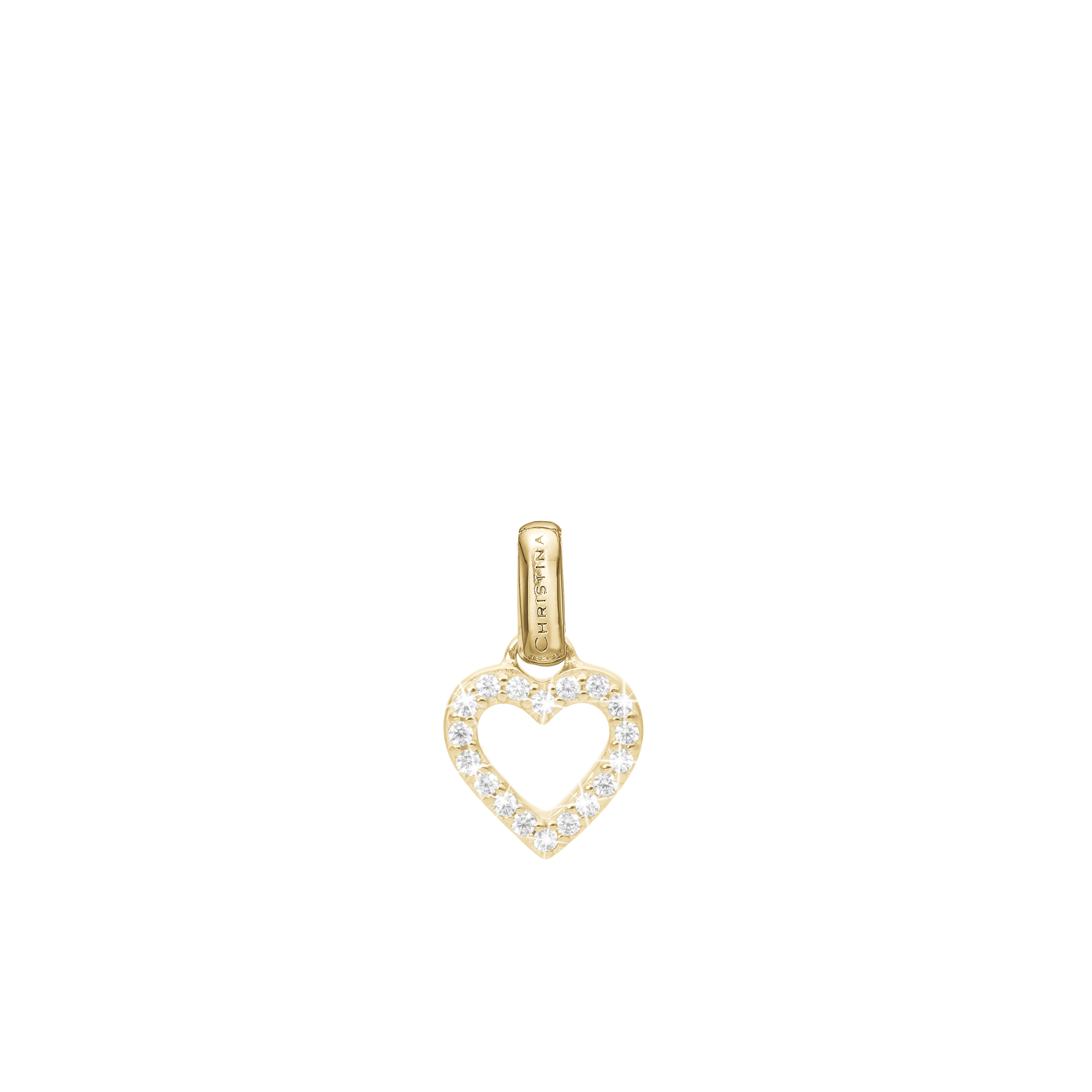 Shimmery Heart Earring Pendant - Polished Gold Plated Sterling Silver with 18 white Cubic Zirkonia