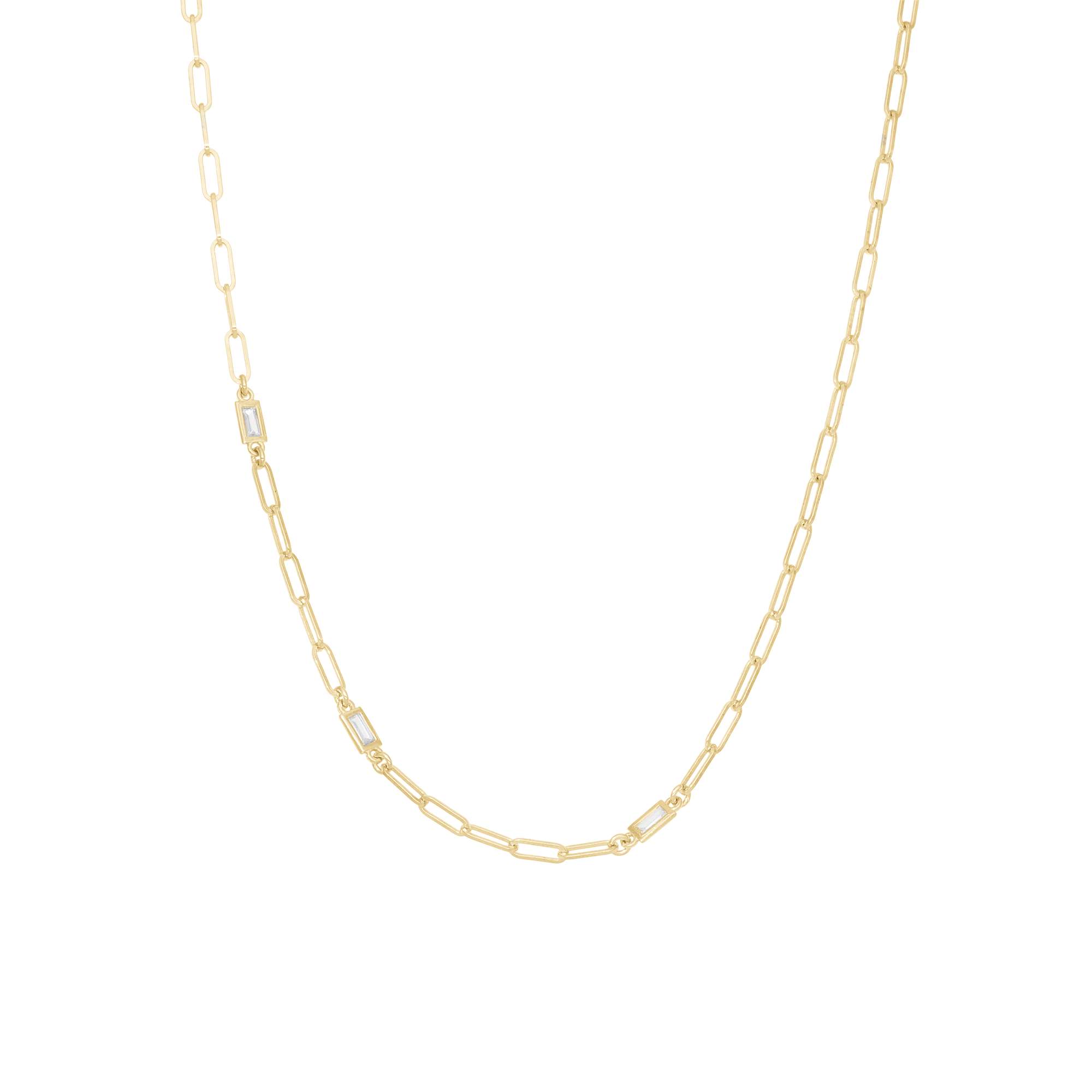 Shiny Links Necklace - Polished Gold Plated Sterling Silver with 3 white Cubic Zirkonia