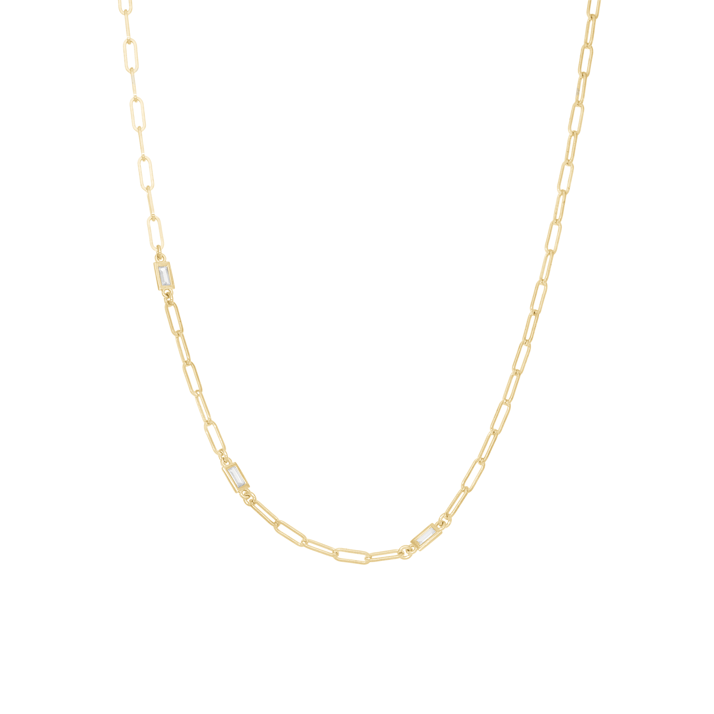 Shiny Links Necklace - Polished Gold Plated Sterling Silver with 3 white Cubic Zirkonia