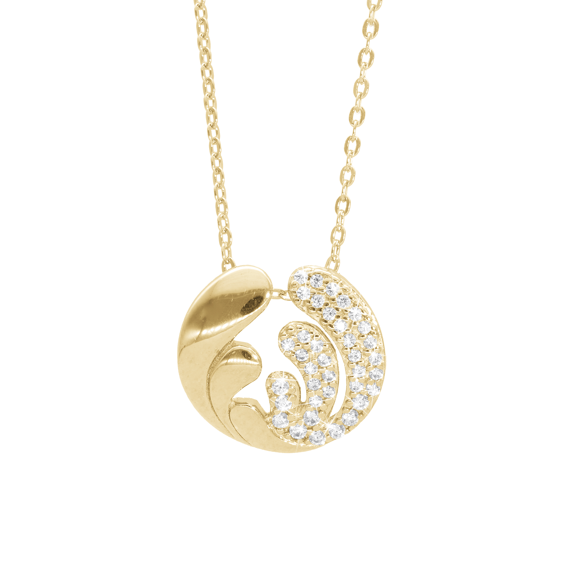 Ocean Splash Earring Pendant - Polished Gold Plated Sterling Silver with 37 Cubic Zirkonia