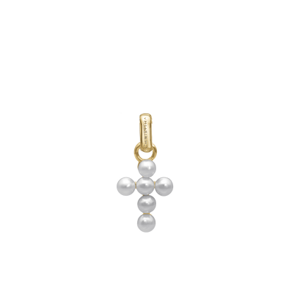 Pearl Cross Earring Pendant - Polished Gold Plated Sterling Silver with 6 Ferskvandsperler