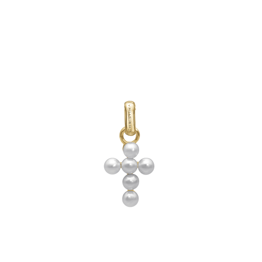 Pearl Cross Earring Pendant - Polished Gold Plated Sterling Silver with 6 Ferskvandsperler