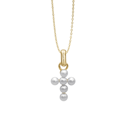 Pearl Cross Earring Pendant - Polished Gold Plated Sterling Silver with 6 Ferskvandsperler