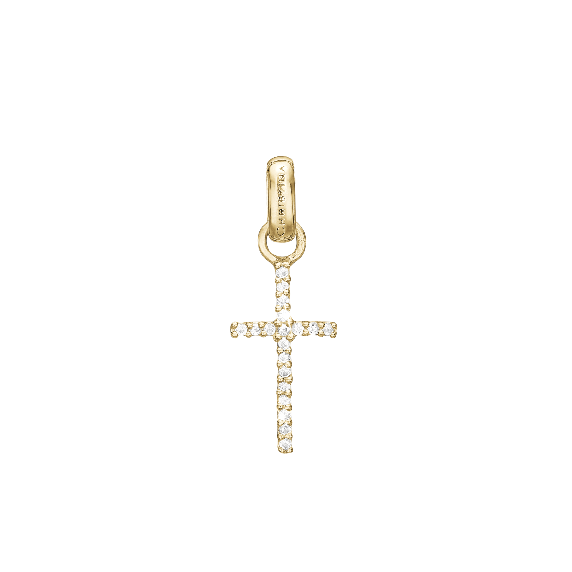 Topaz Cross Earring Pendant - Polished Gold Plated Sterling Silver with 19 Topas