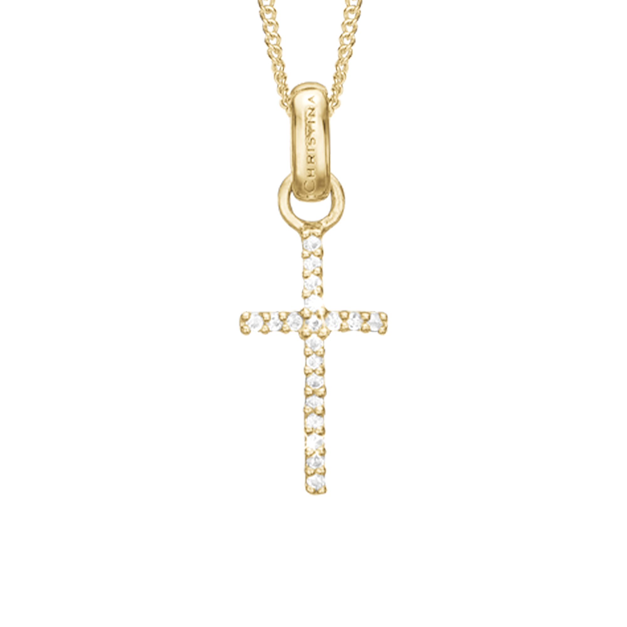 Topaz Cross Earring Pendant - Polished Gold Plated Sterling Silver with 19 Topas