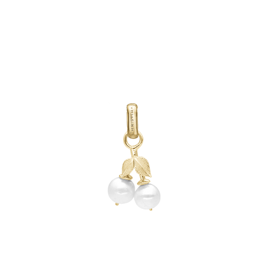 Pearl Cherries Earring Pendant - Satin Gold Plated Sterling Silver with 2 Ferskvandsperler