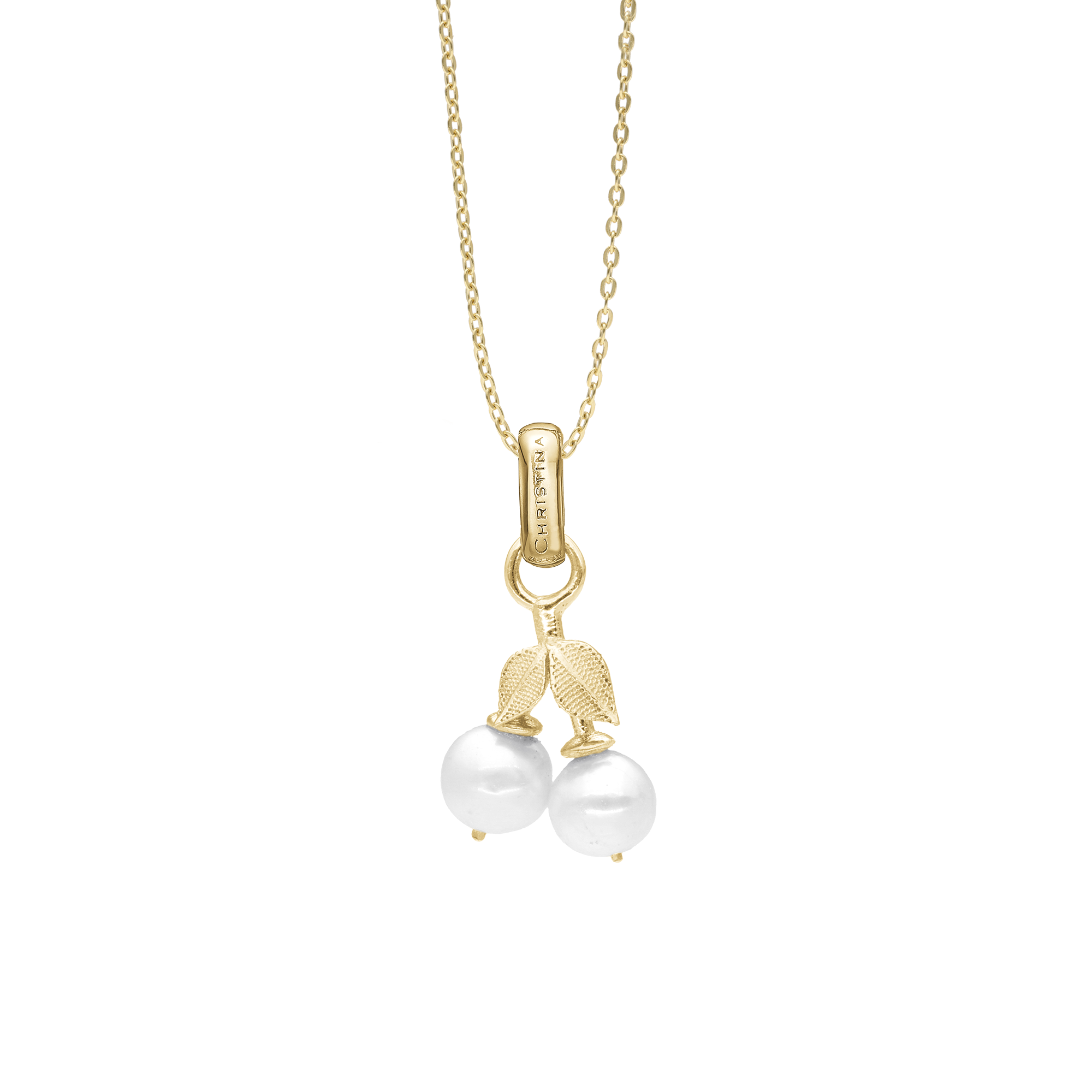 Pearl Cherries Pendant - Satin Gold Plated Sterling Silver with 2 Freshwater pearls