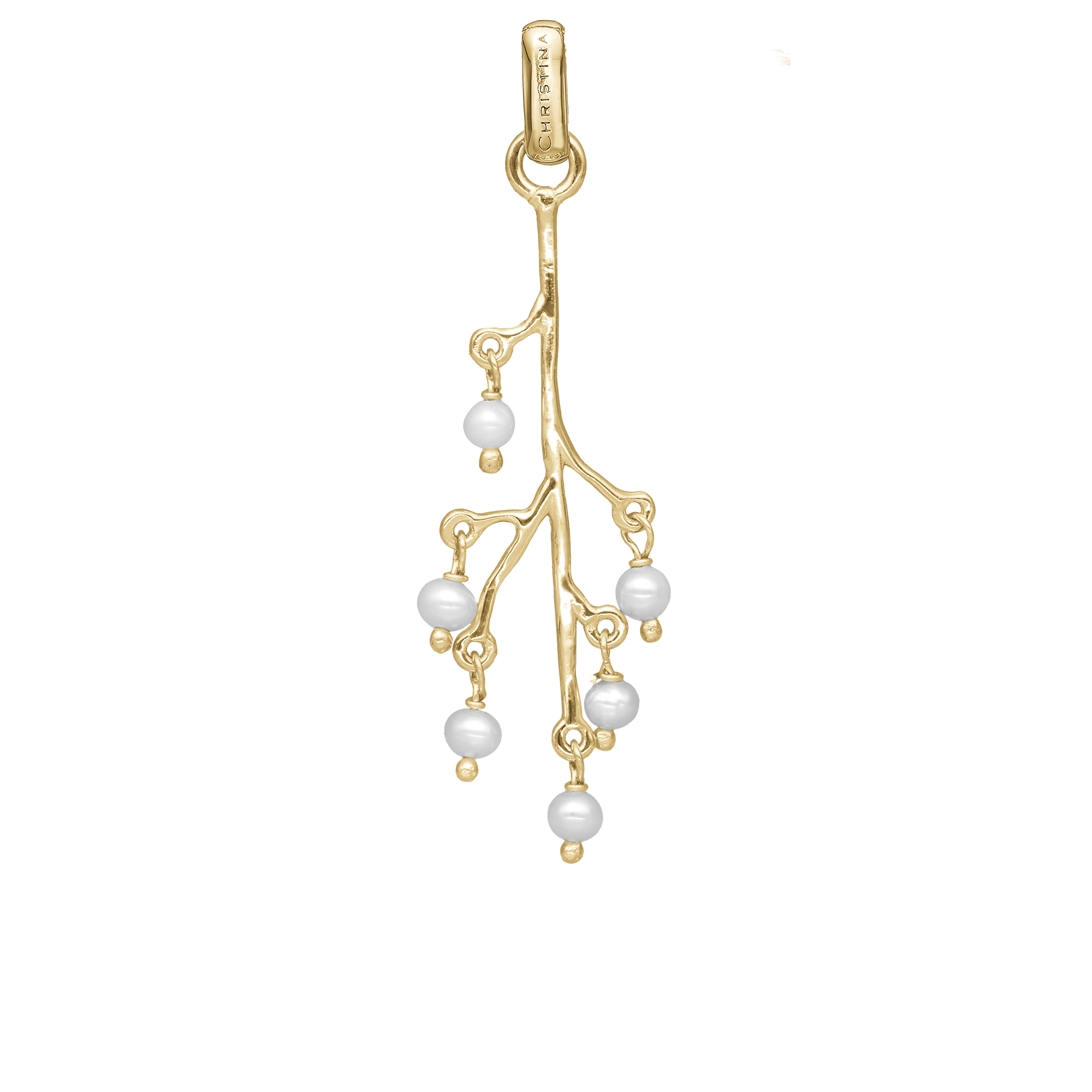 Cherry Tree Pendant - Polished Gold Plated Sterling Silver with 6 Freshwater pearls