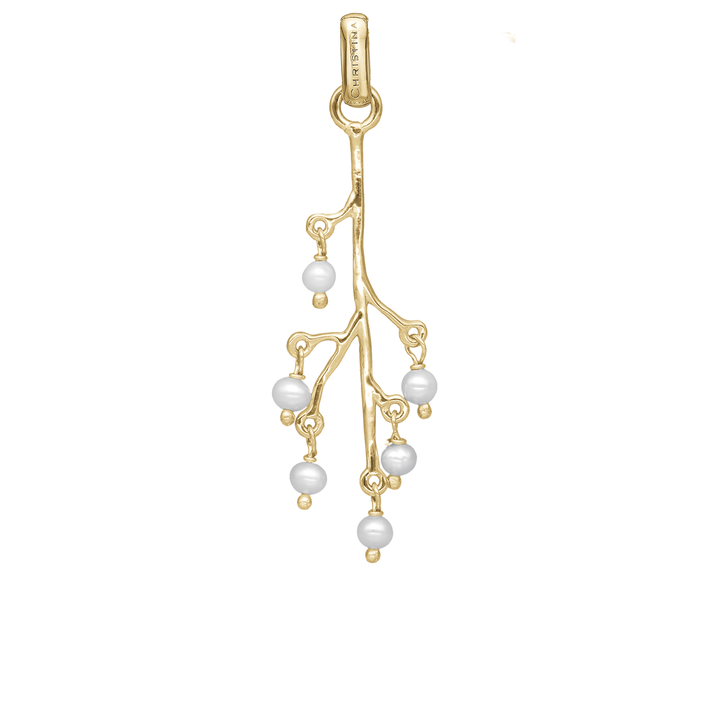 Cherry Tree Earring Pendant - Polished Gold Plated Sterling Silver with 6 Ferskvandsperler