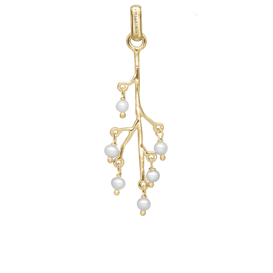 Cherry Tree Earring Pendant - Polished Gold Plated Sterling Silver with 6 Ferskvandsperler