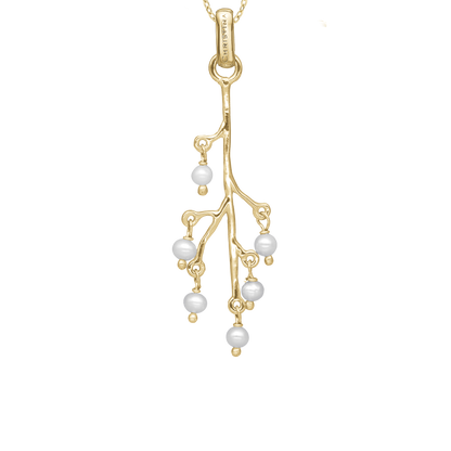 Cherry Tree Earring Pendant - Polished Gold Plated Sterling Silver with 6 Ferskvandsperler