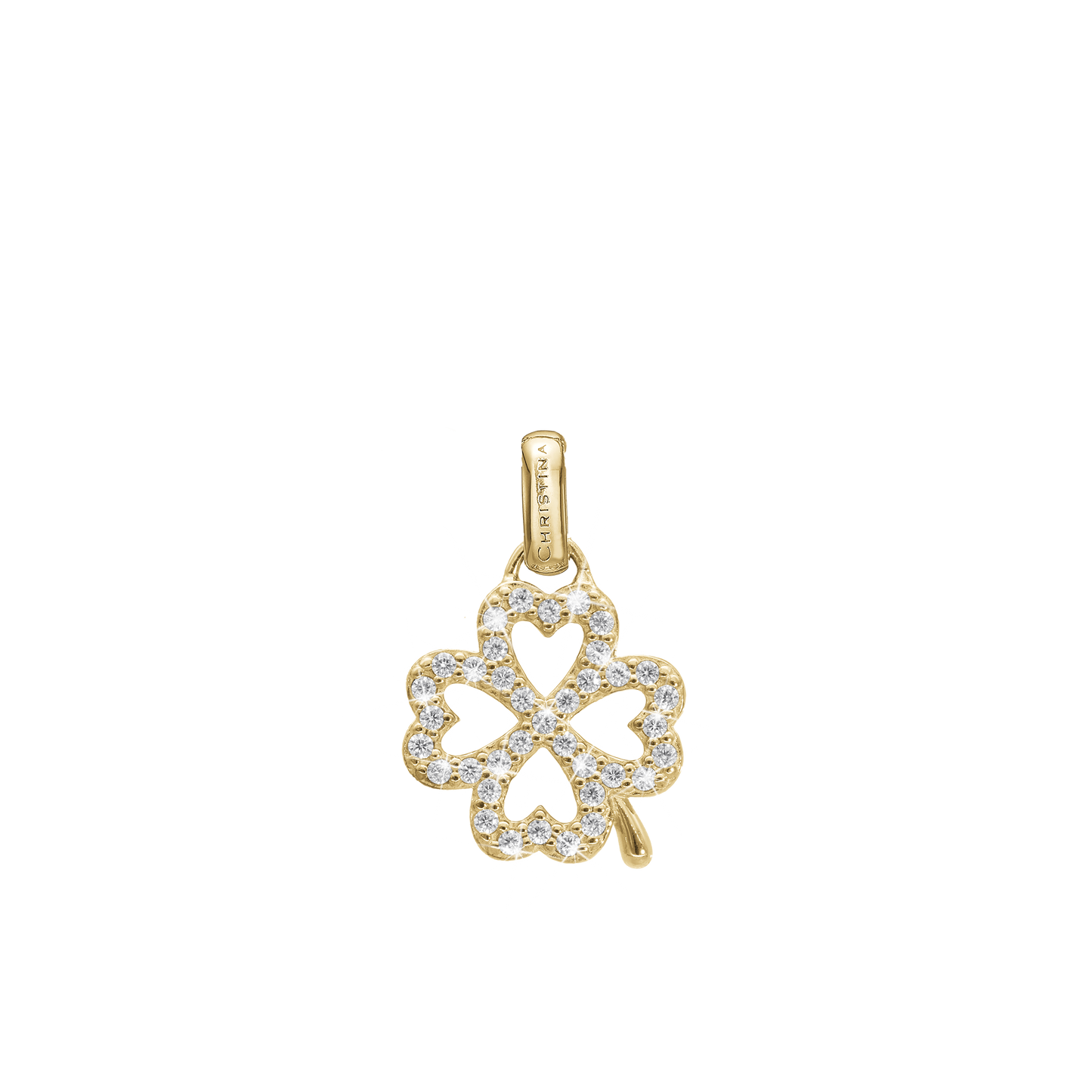 Shimmery Clover Earring Pendant - Polished Gold Plated Sterling Silver with 37 Cubic Zirkonia