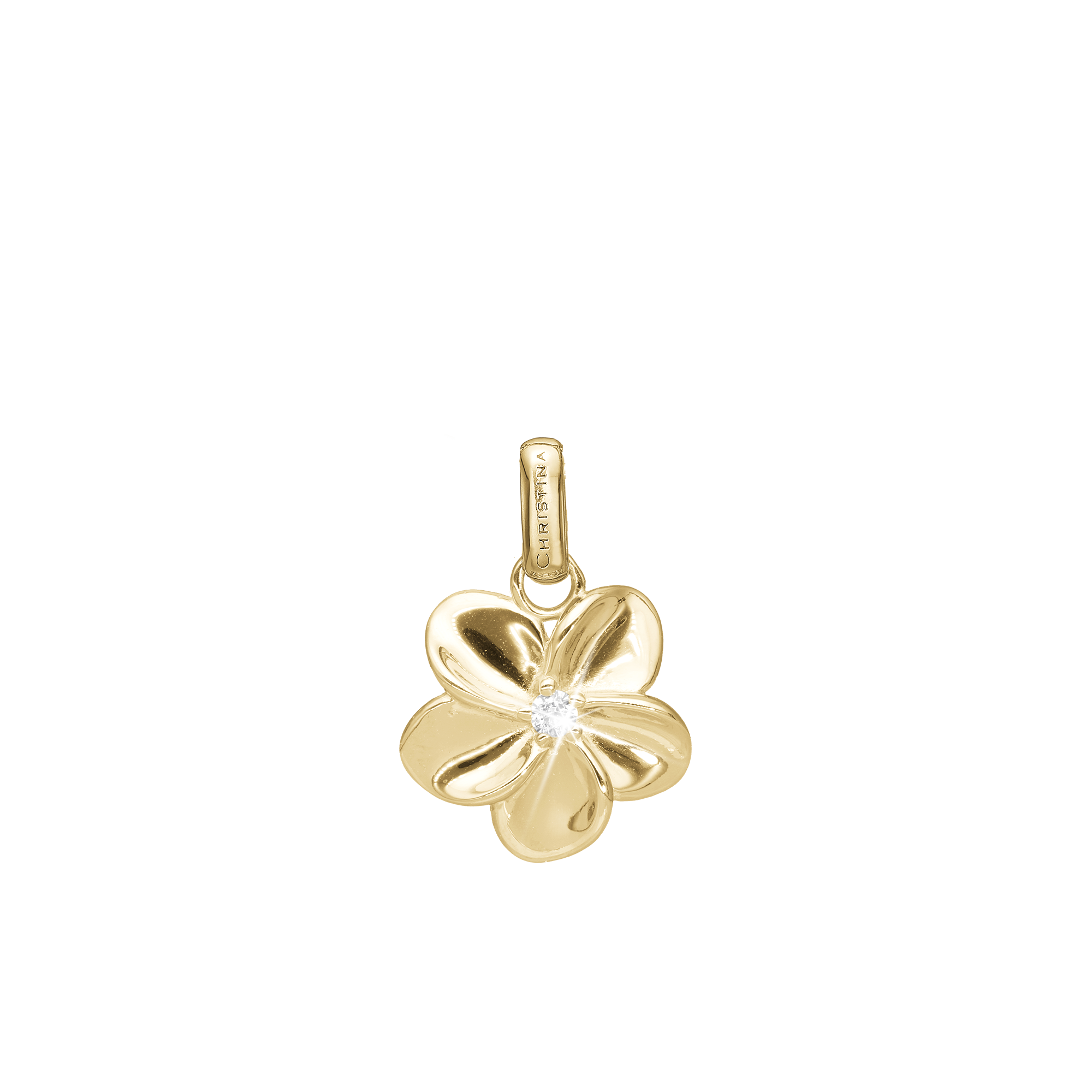 Flower Bouquette Earring Pendant - Polished Gold Plated Sterling Silver with 1 Cubic Zirkonia