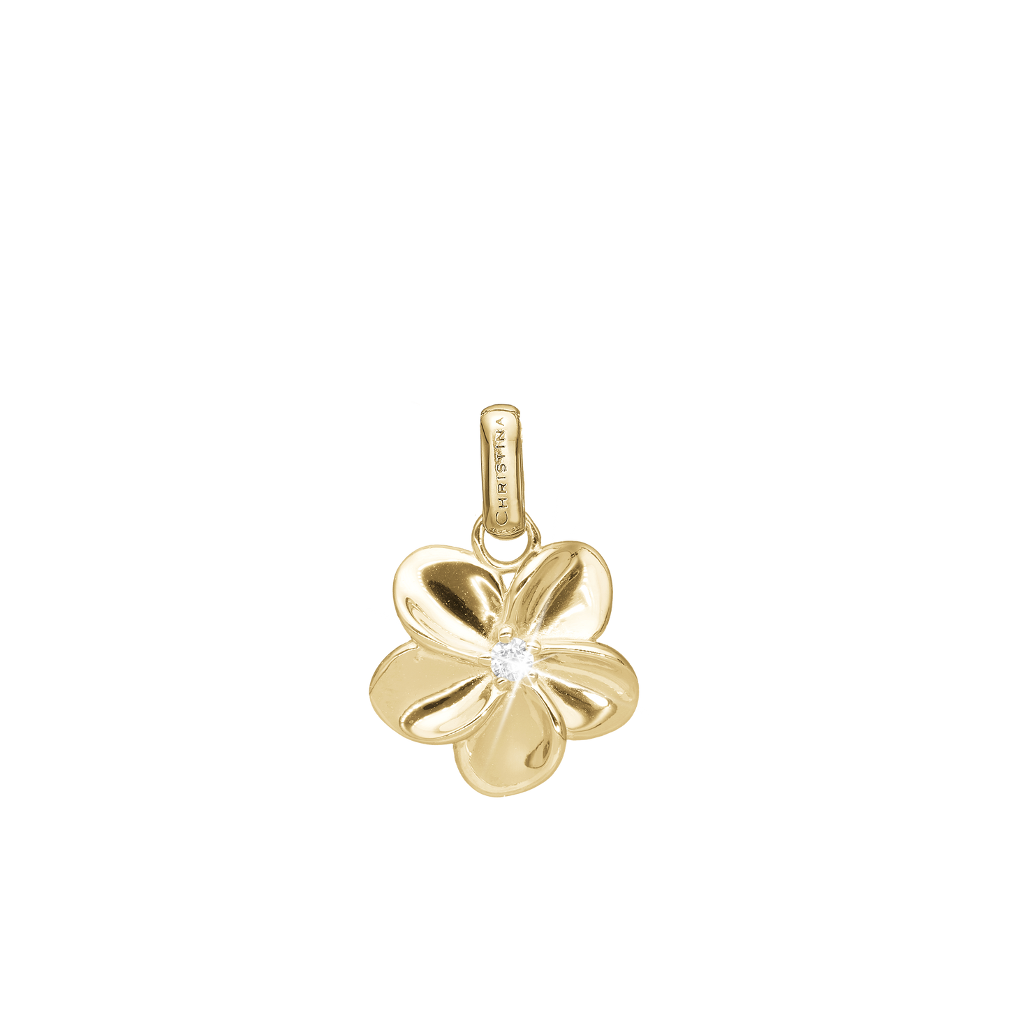 Flower Bouquette Earring Pendant - Polished Gold Plated Sterling Silver with 1 Cubic Zirkonia