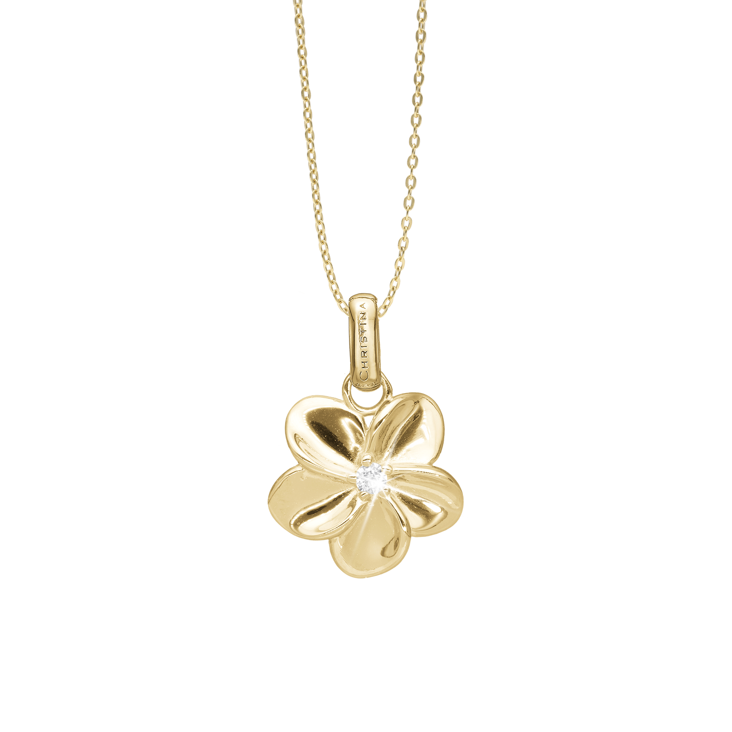 Flower Bouquette Earring Pendant - Polished Gold Plated Sterling Silver with 1 Cubic Zirkonia