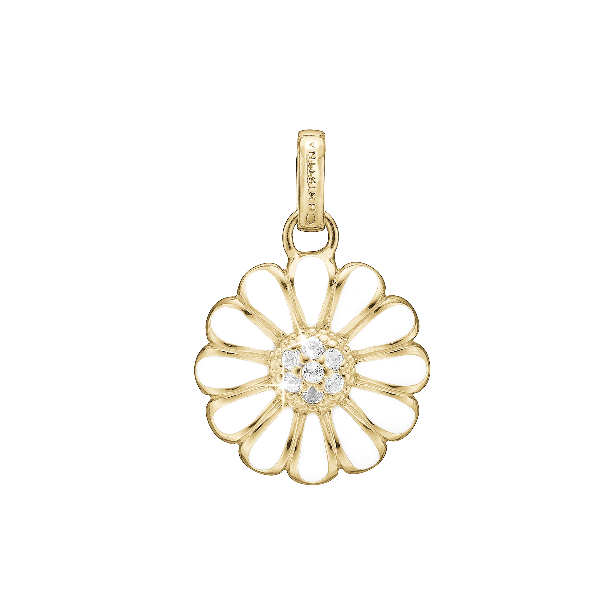 25 mm Marguerite Earring Pendant - Gold Plated Sterling Silver with 7 white Topas