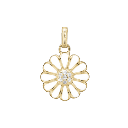 25 mm Marguerite Earring Pendant - Gold Plated Sterling Silver with 7 white Topas