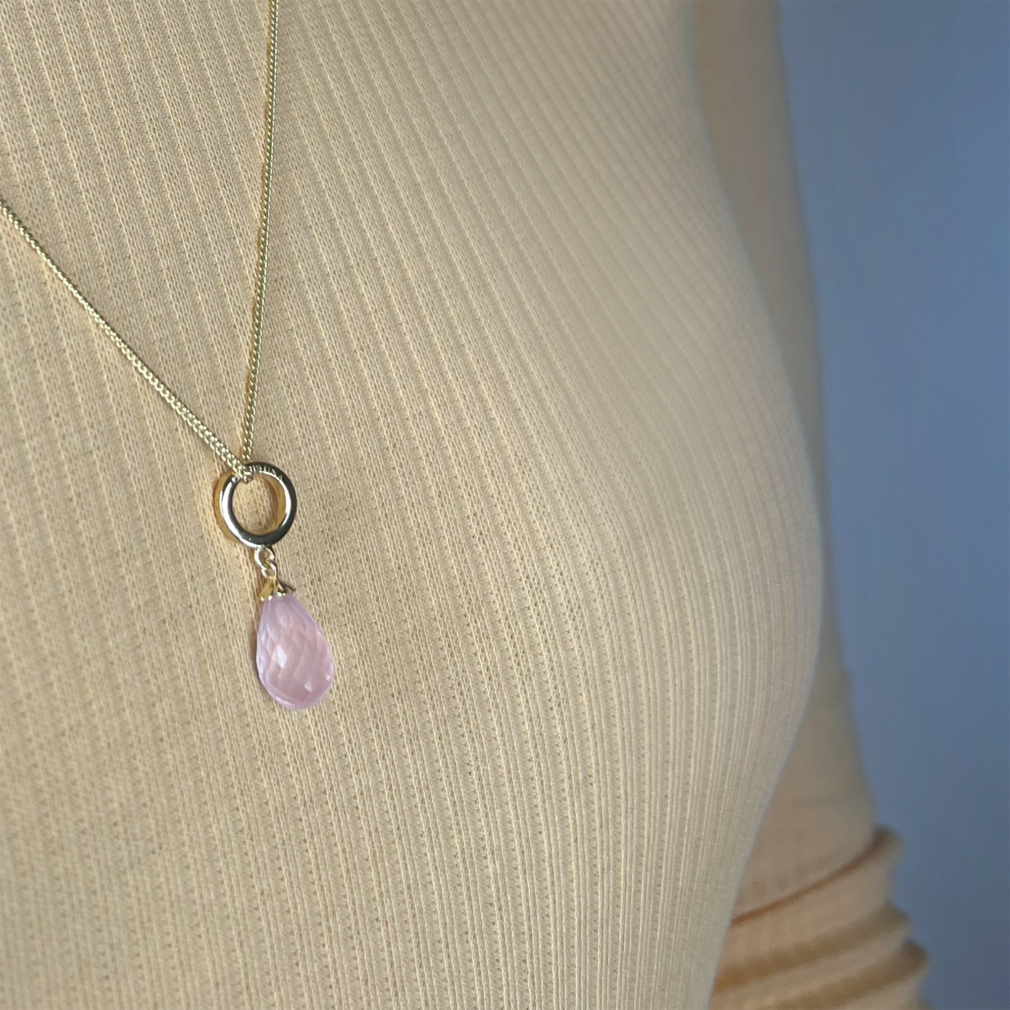Necklace m Rosa Quartz drop  Gold Plated - CHRISTINA