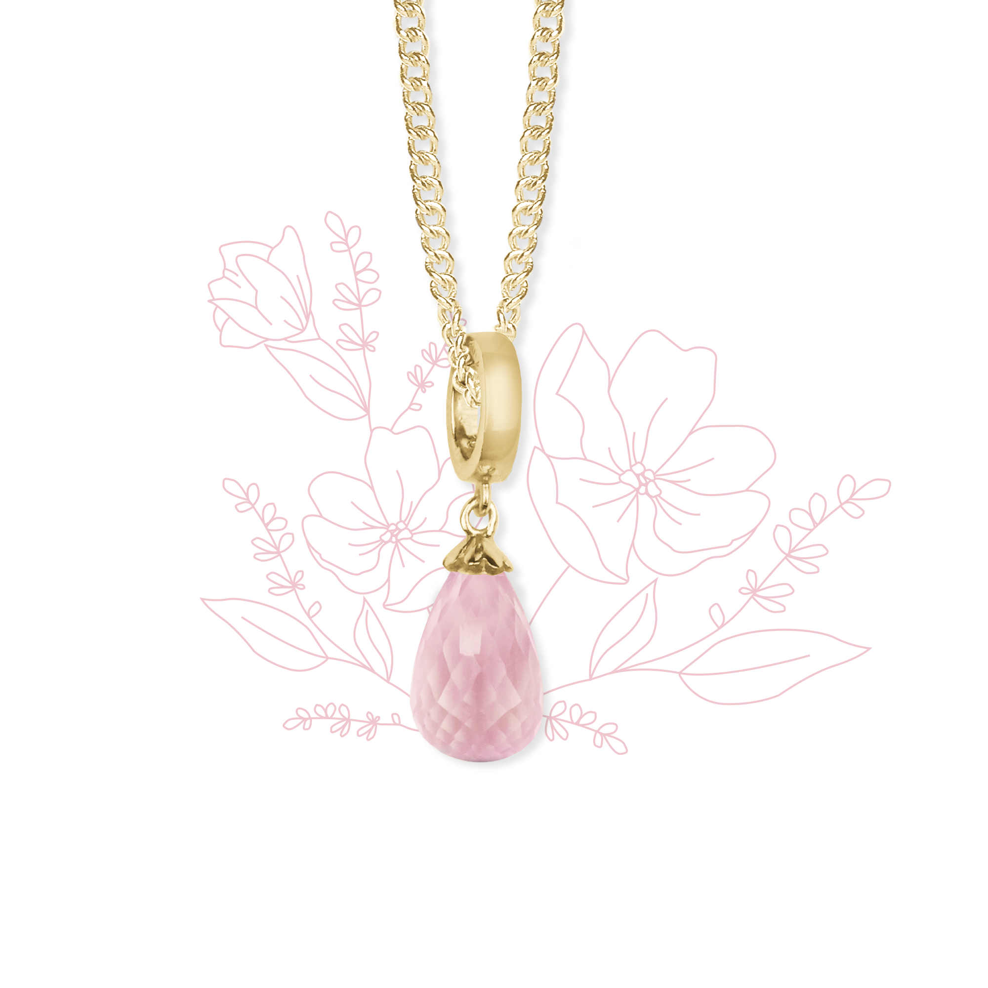 Necklace m Rosa Quartz drop  Gold Plated