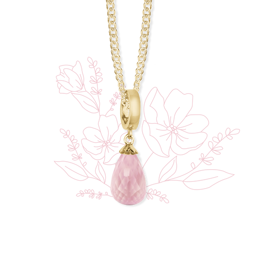 Necklace m Rosa Quartz drop  Gold Plated