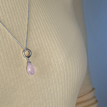 Necklace m Rosa Quartz drop  sølv - CHRISTINA