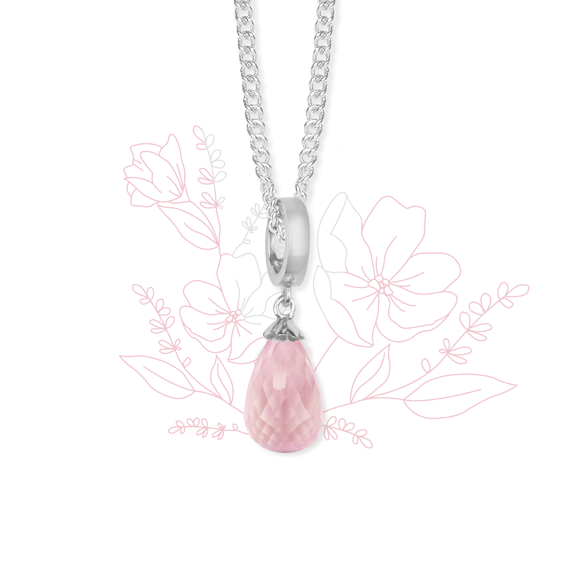 Necklace m Rosa Quartz drop  sølv