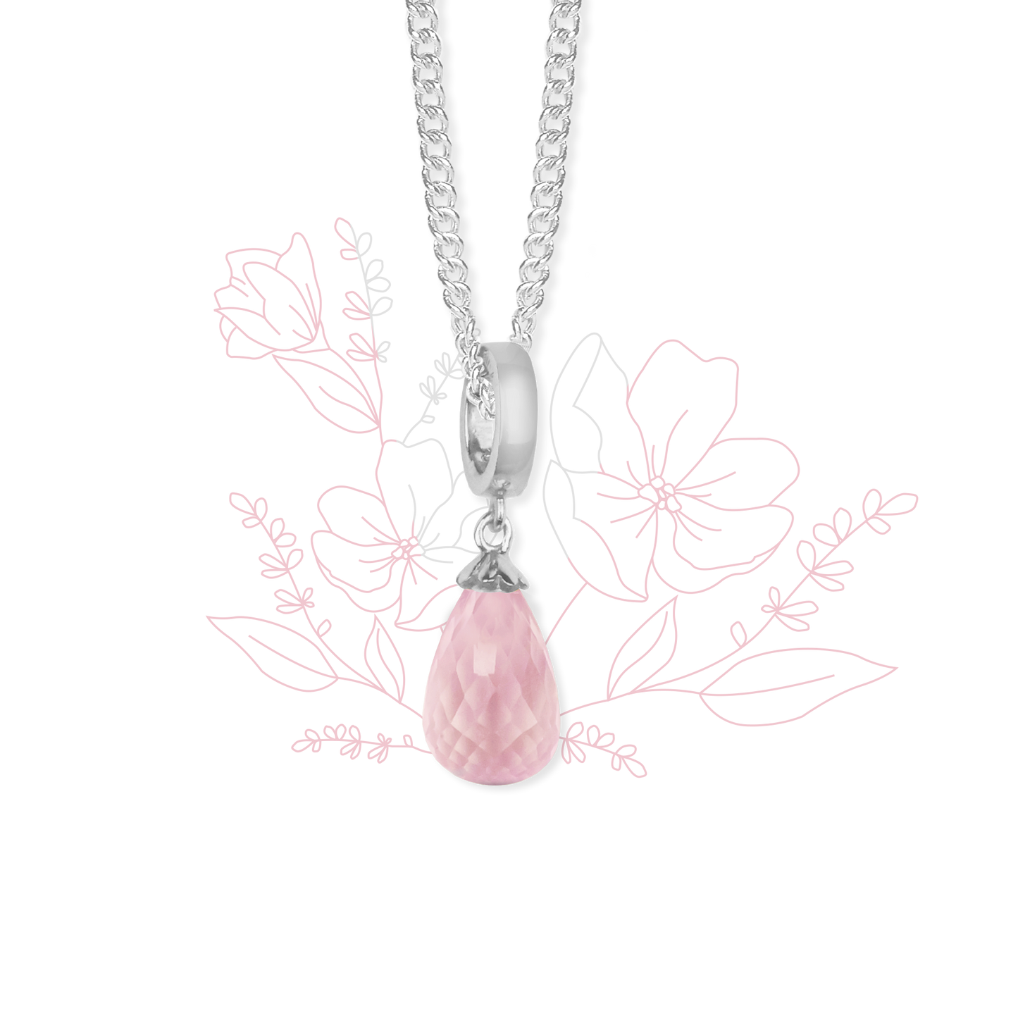 Necklace m Rosa Quartz drop  sølv