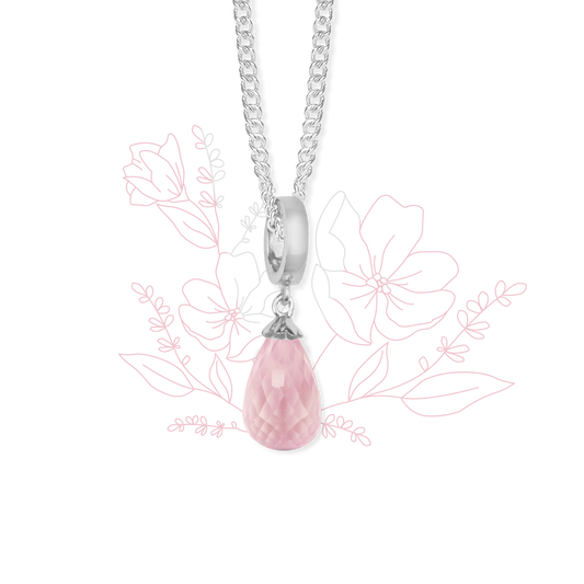 Necklace m Rosa Quartz drop  sølv