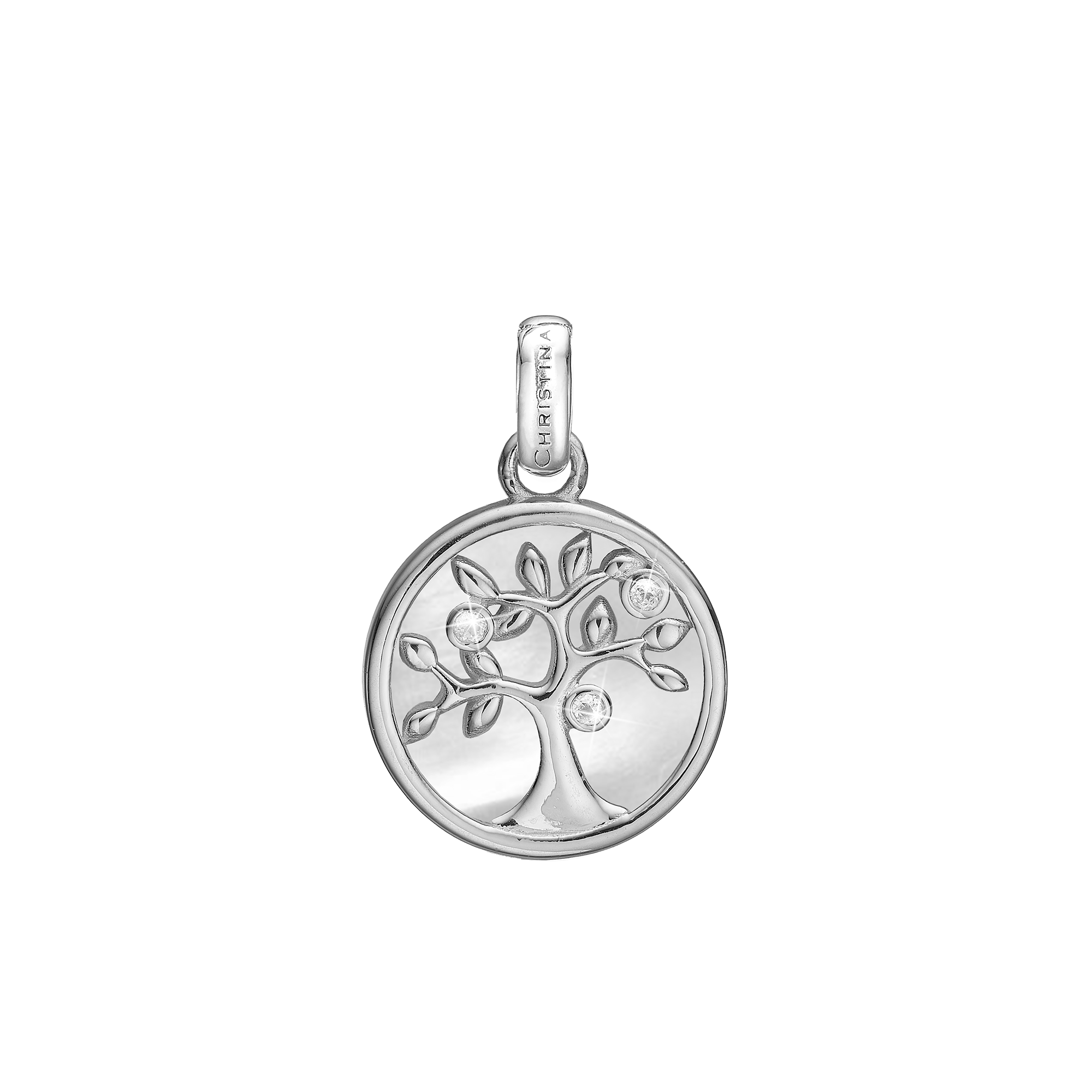 Tree of Life perlemor Earring Pendant - Polished Sterling Silver with 3 white Cubic Zirkonia