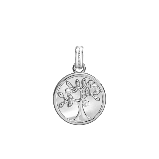 Tree of Life perlemor Earring Pendant - Polished Sterling Silver with 3 white Cubic Zirkonia