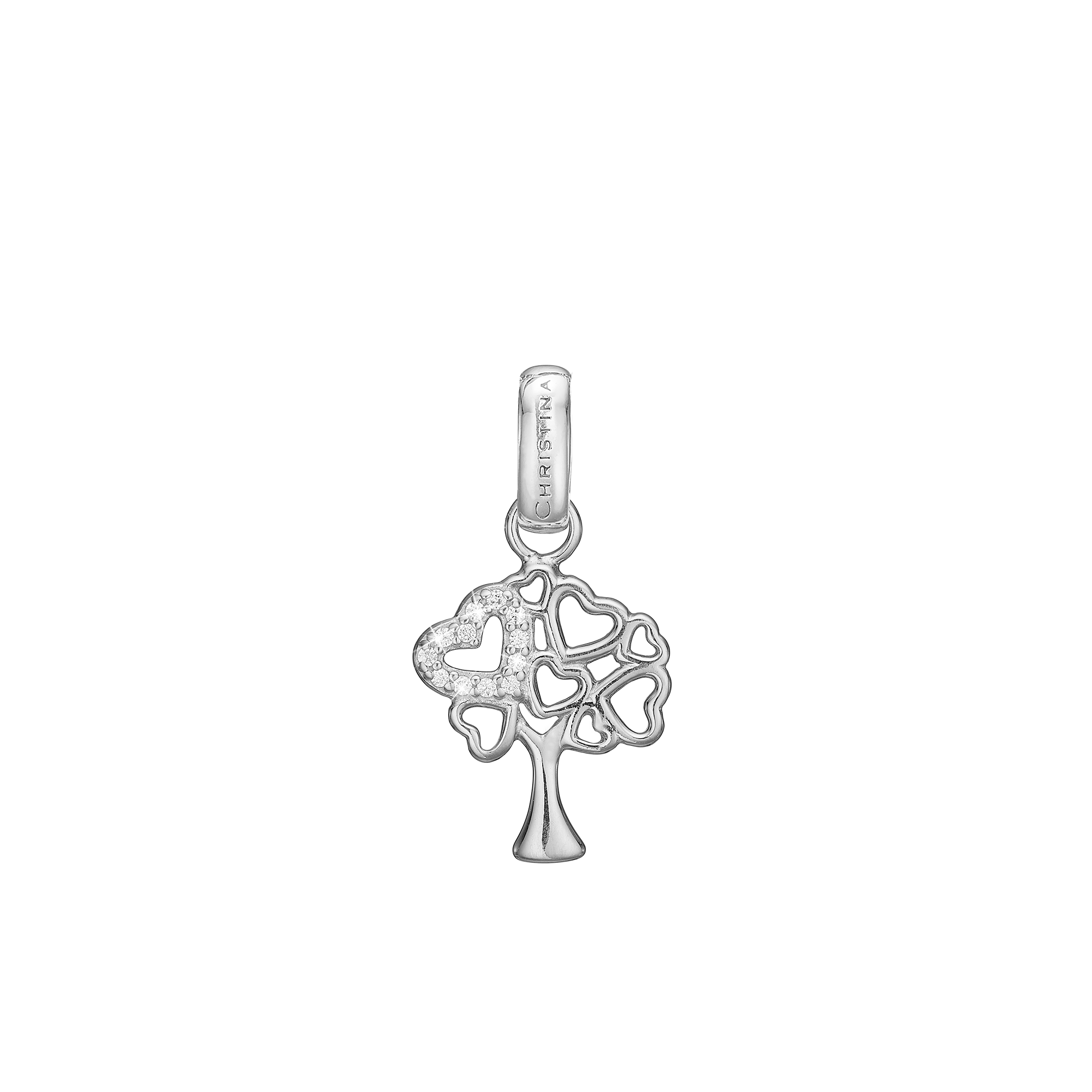 Tree of Hearts Earring Pendant - Polished Sterling Silver with 12 white Cubic Zirkonia