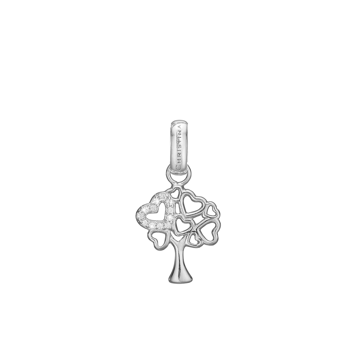 Tree of Hearts Earring Pendant - Polished Sterling Silver with 12 white Cubic Zirkonia
