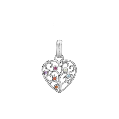 Family Tree of Love Earring Pendant - Polished Sterling Silver with 6 Multi color Cubic Zirkonia
