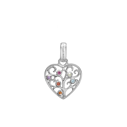 Family Tree of Love Earring Pendant - Polished Sterling Silver with 6 Multi color Cubic Zirkonia