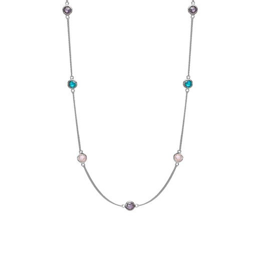 Colourful Champagne Necklace - Polished Sterling Silver with 7 Multi color Cubic Zirkonia