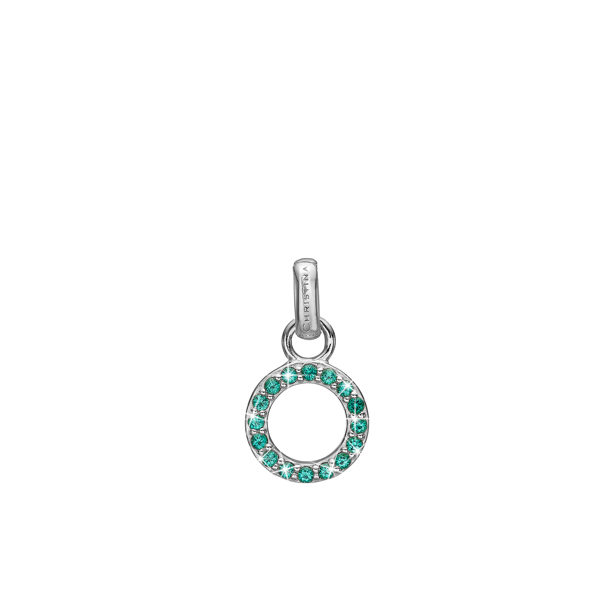 Green CZ Circle Earring Pendant - Sterling Silver with 16 Greenne Cubic Zirkonia