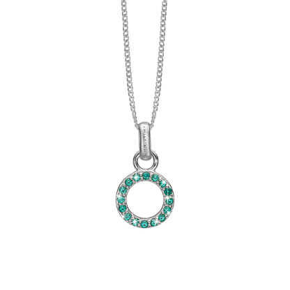 Green CZ Circle Earring Pendant - Sterling Silver with 16 Greenne Cubic Zirkonia