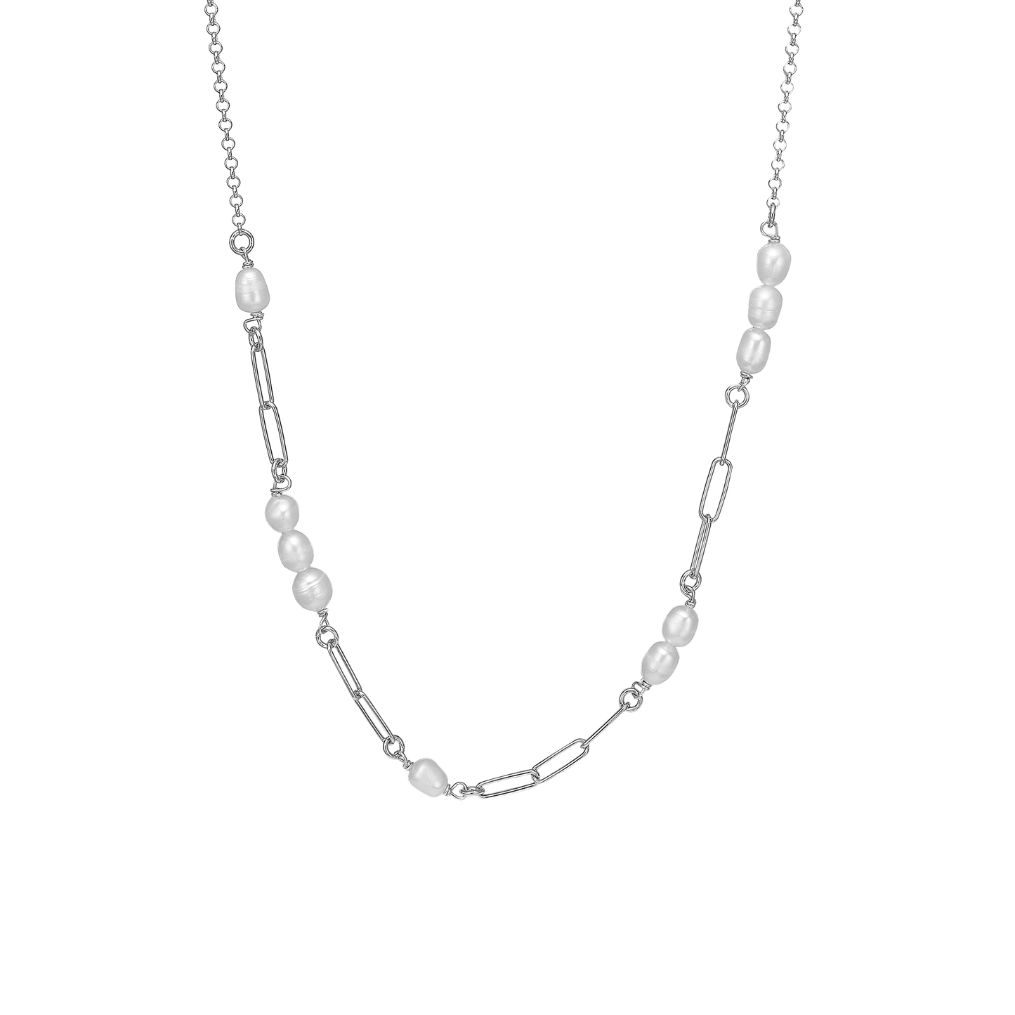 Links and Pearls Necklace - Sterling Silver with 10 white Ferskvandsperler