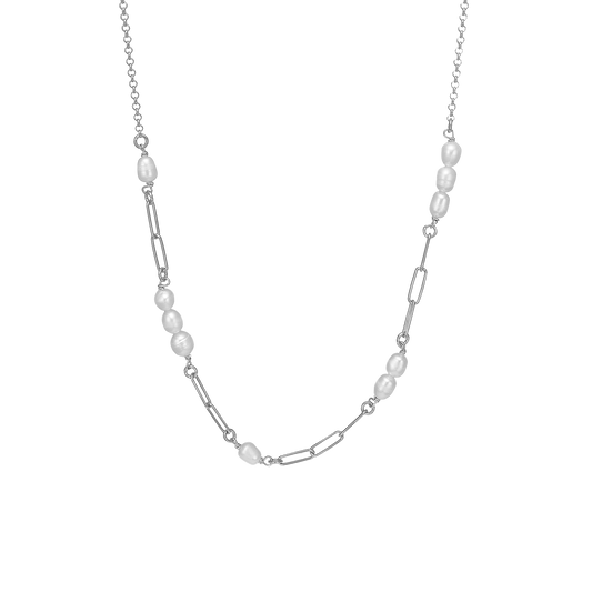 Links and Pearls Necklace - Sterling Silver with 10 white Ferskvandsperler