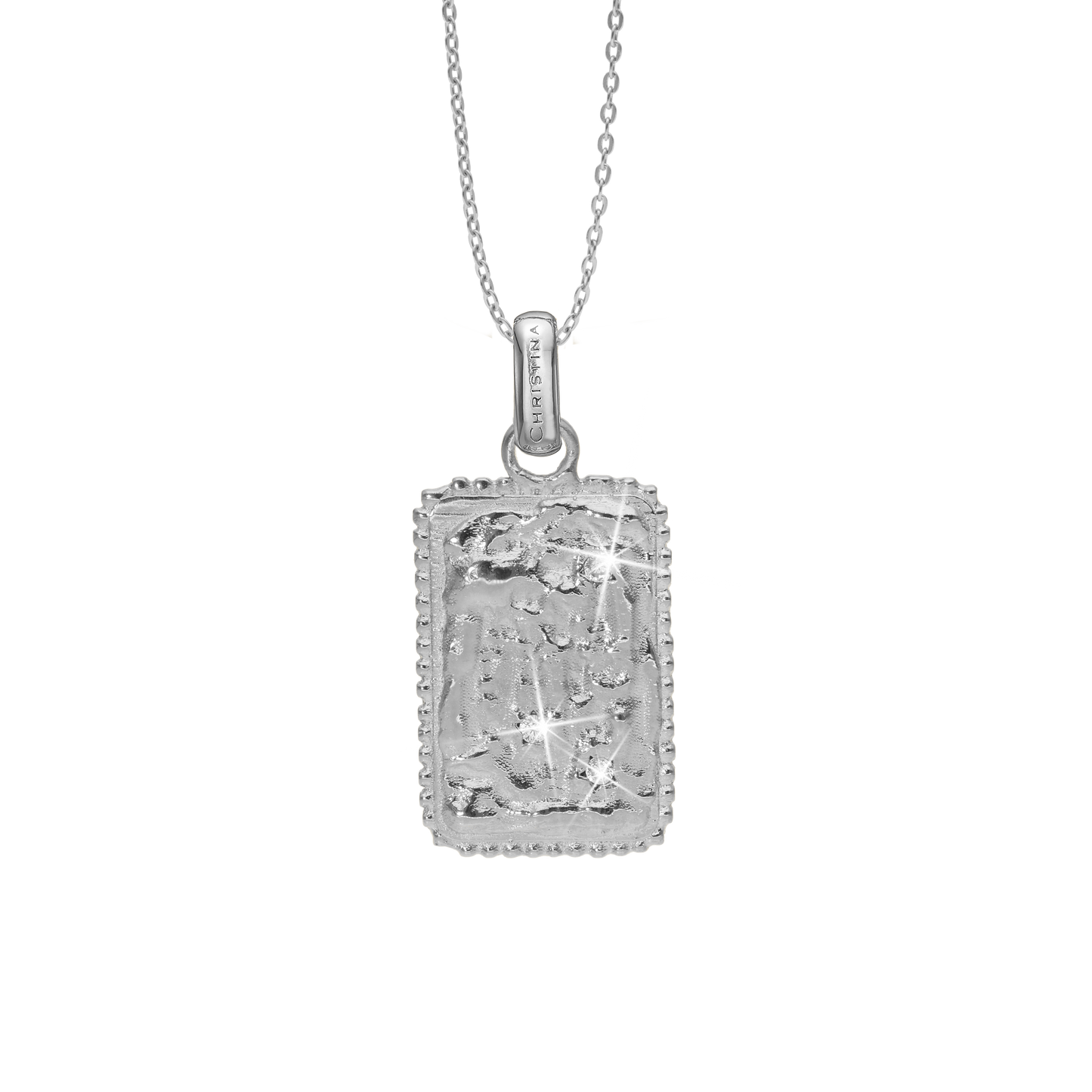 Antique square Large Earring Pendant - Polished Sterling Silver with 3 white Cubic Zirkonia