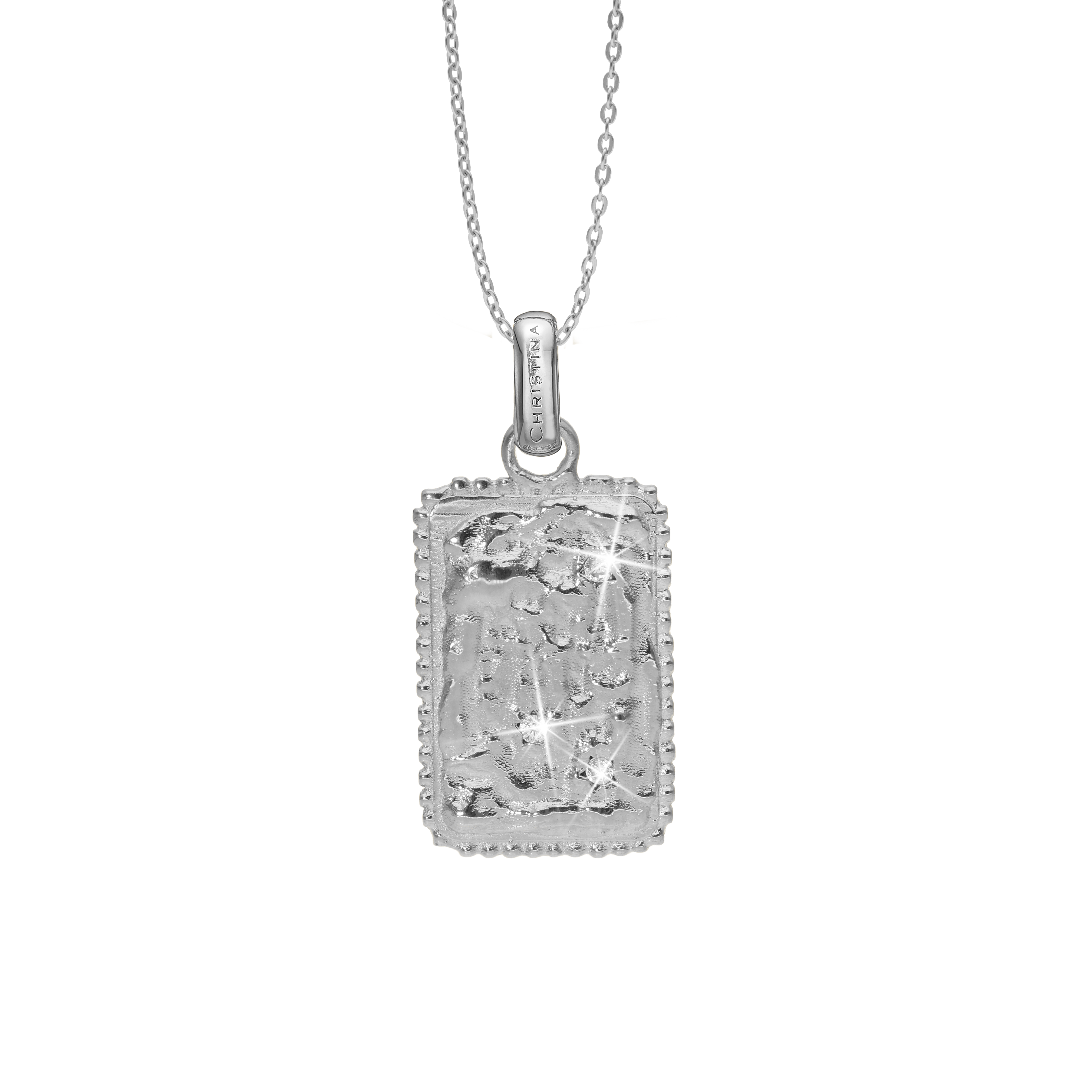 Antique square Large Earring Pendant - Polished Sterling Silver with 3 white Cubic Zirkonia