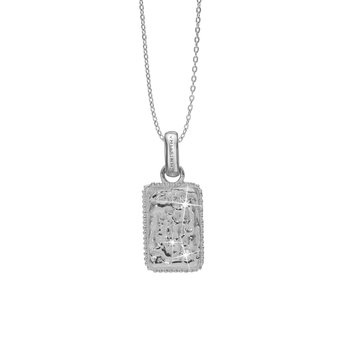 Antique square Earring Pendant - Polished Sterling Silver with 3 white Cubic Zirkonia
