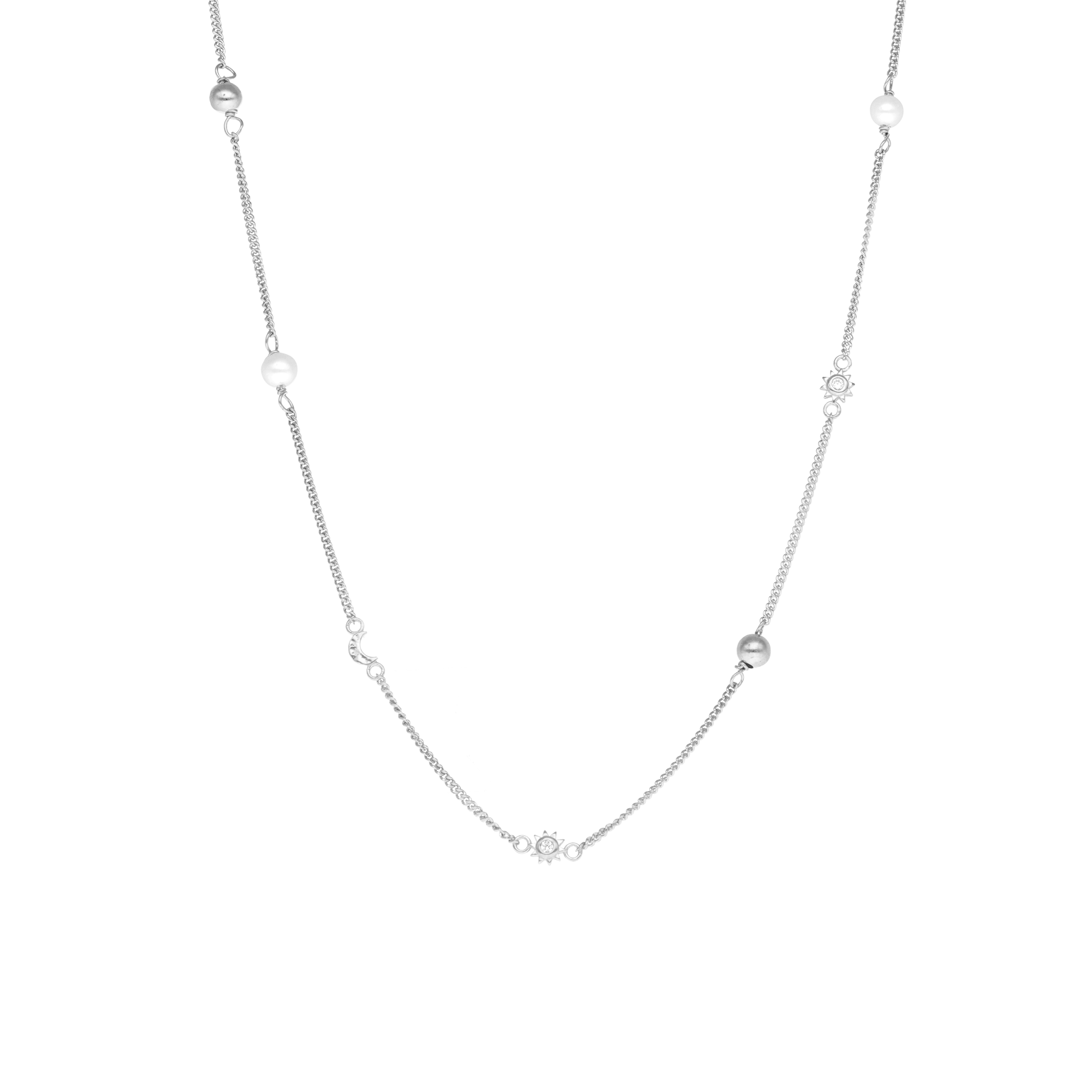 Day & Night Necklace - Polished Sterling Silver with 2 white Freshwater pearls