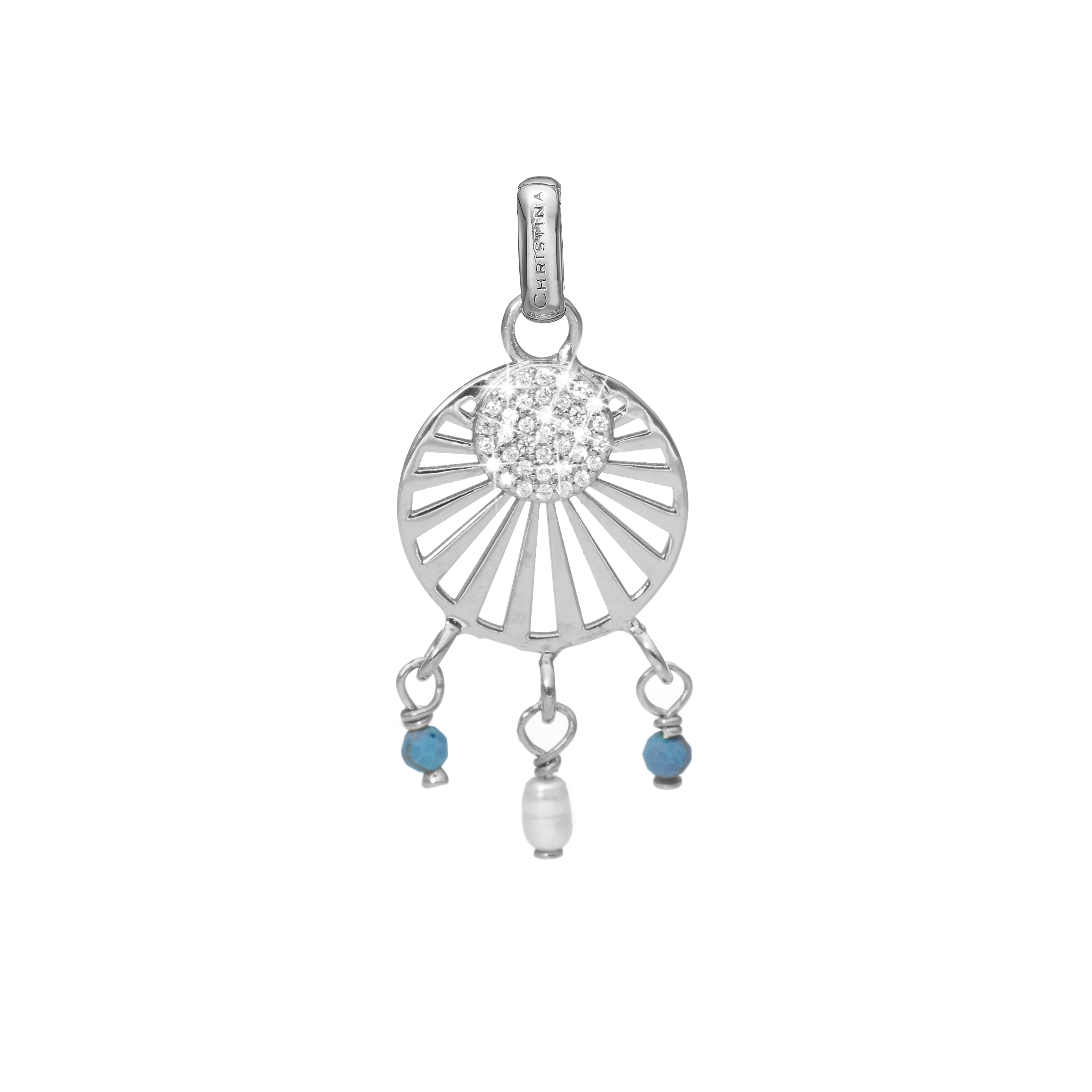 Ocean sunset Earring Pendant - Polished Sterling Silver with 37 white Cubic Zirkonia