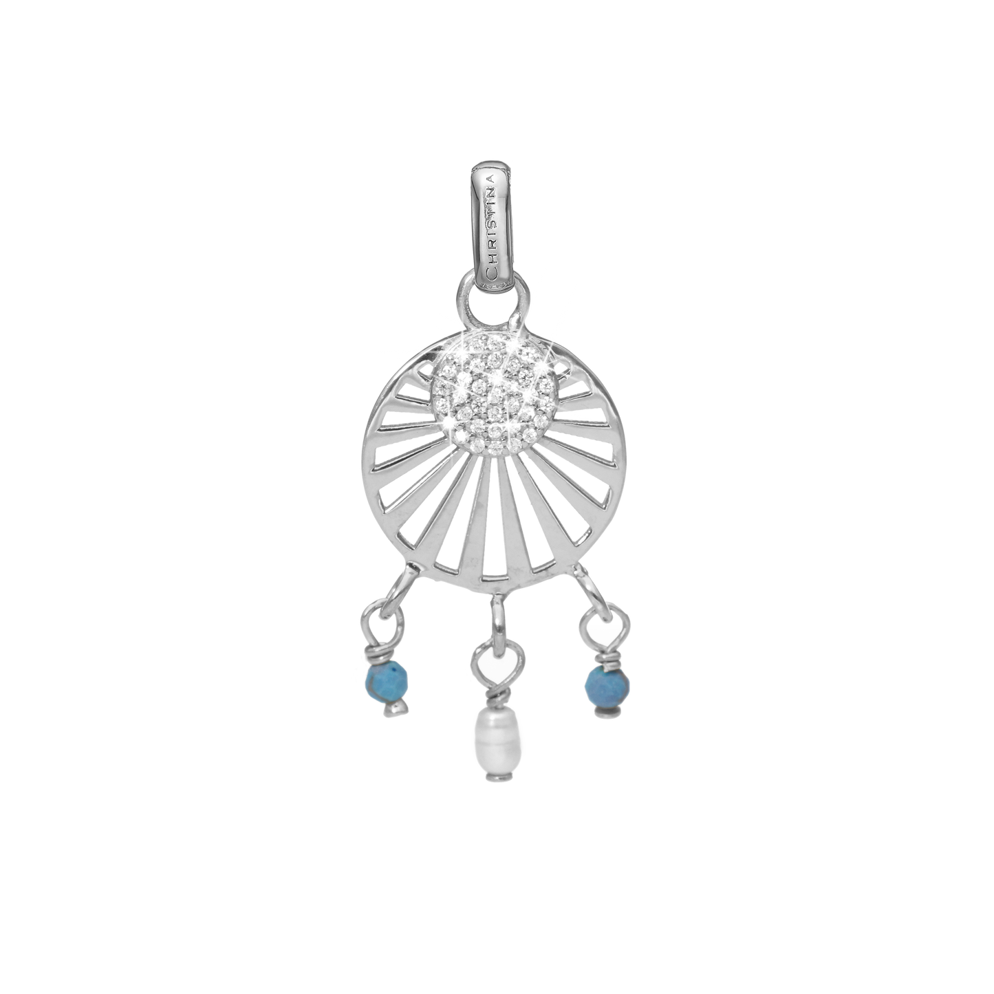Ocean sunset Earring Pendant - Polished Sterling Silver with 37 white Cubic Zirkonia