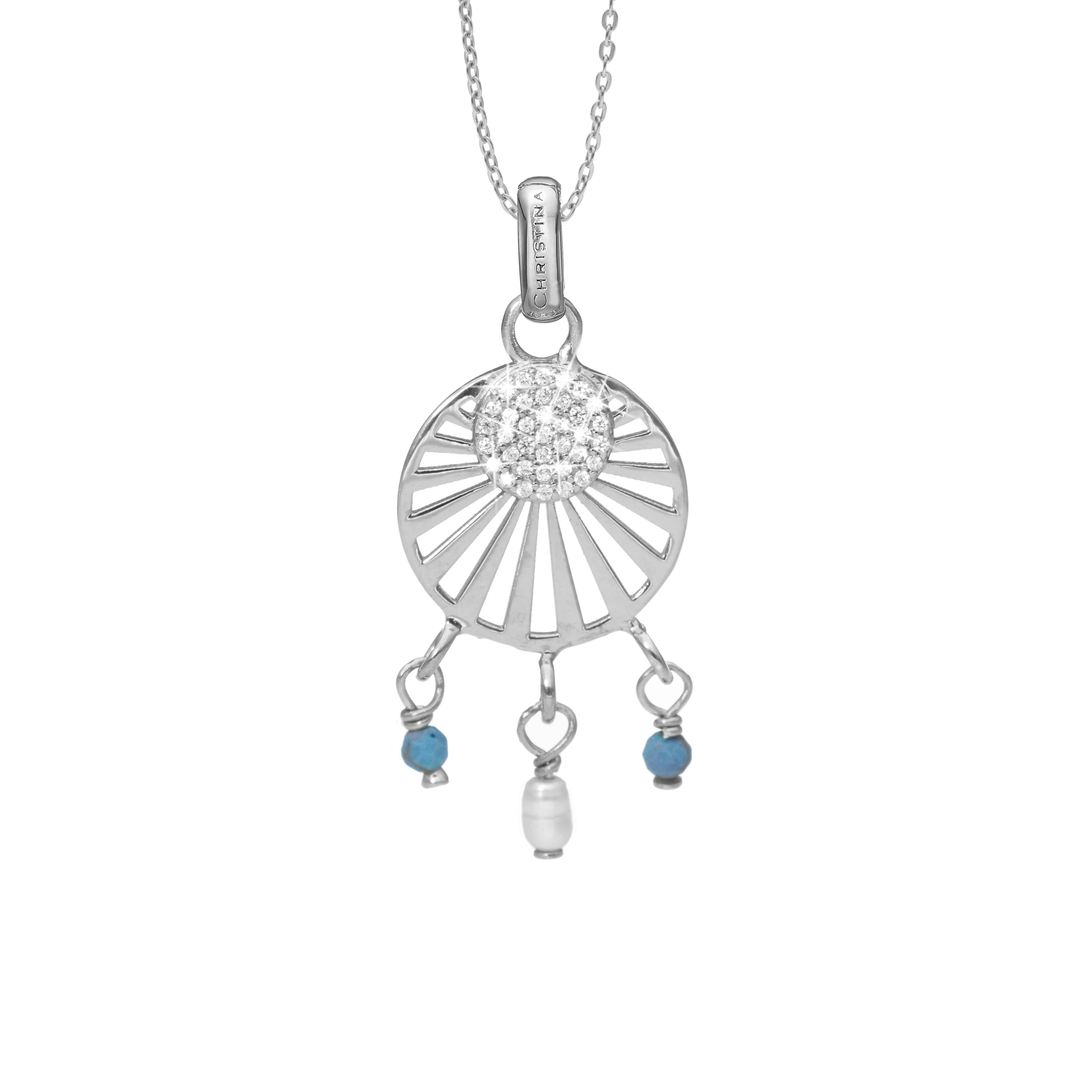 Ocean sunset Earring Pendant - Polished Sterling Silver with 37 white Cubic Zirkonia