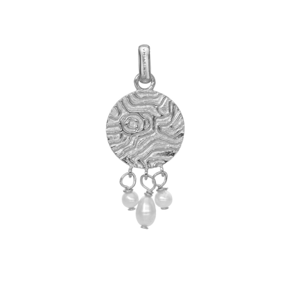 Dazzling imprint Earring Pendant - Polished Sterling Silver with 3 white Ferskvandsperler