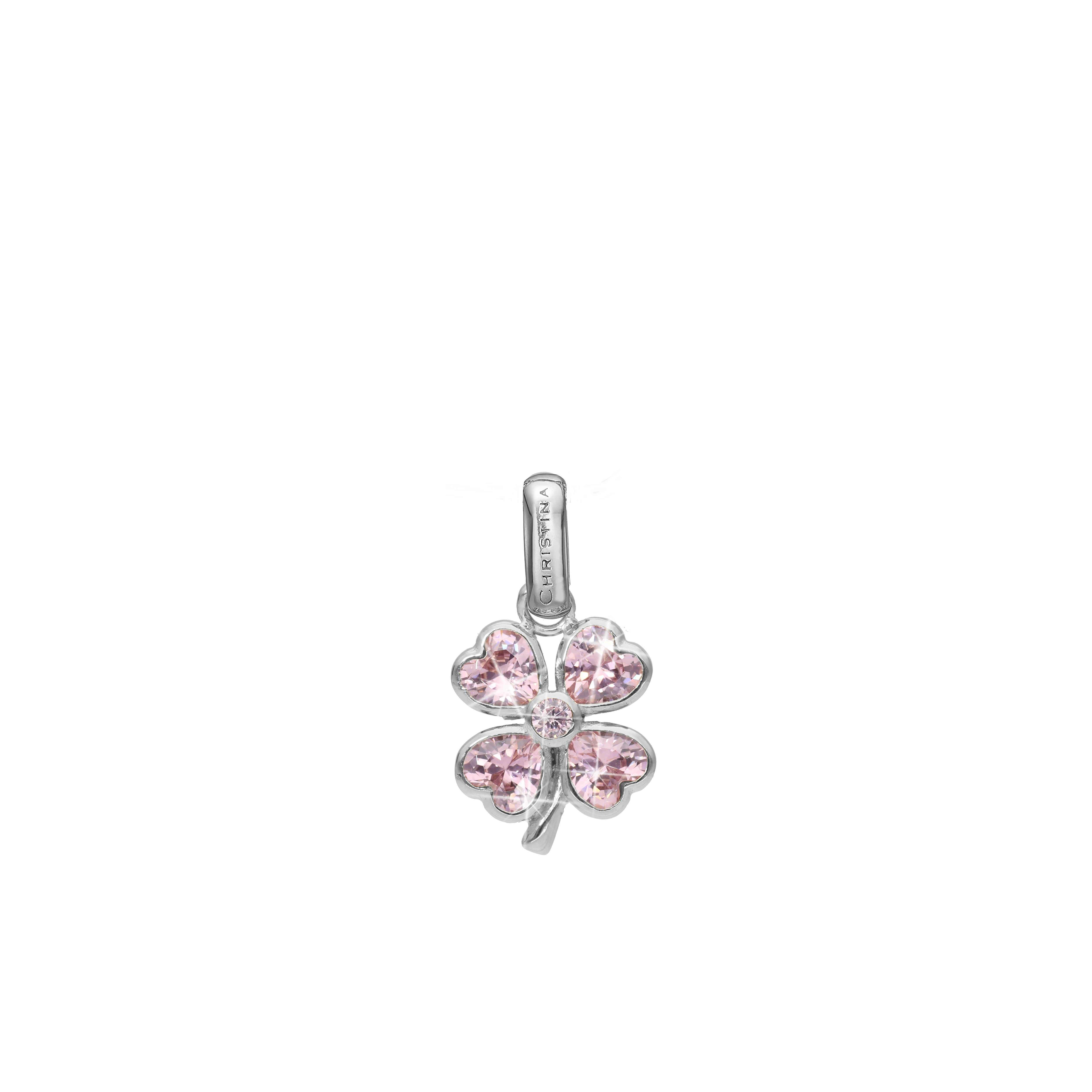 Pink Heart Clover Earring Pendant - Polished Sterling Silver with 5 Pinke Cubic Zirkonia