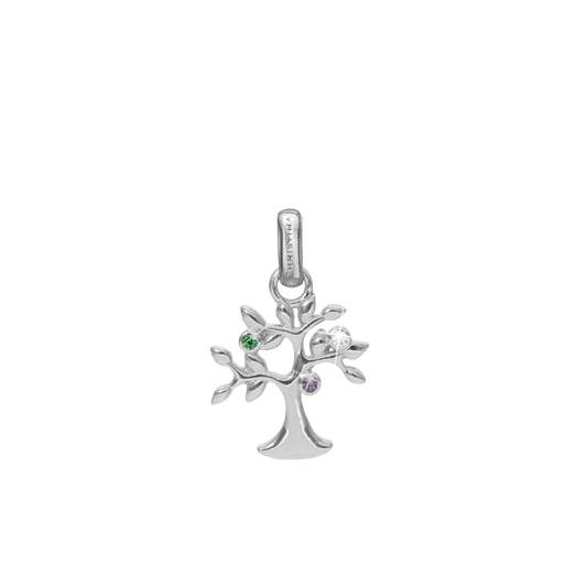 Life Tree Earring Pendant - Polished Sterling Silver with 3 Multi color Cubic Zirkonia