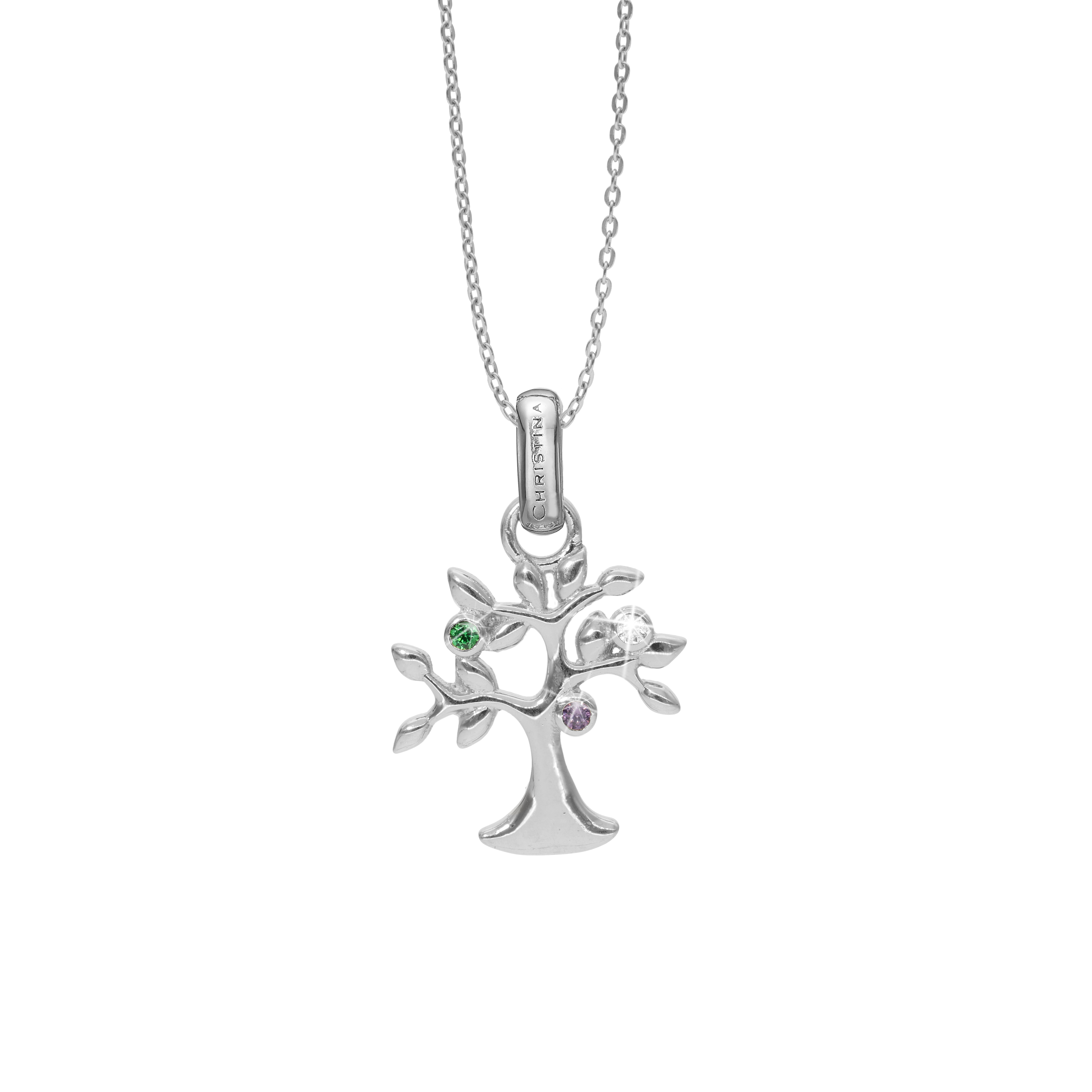 Life Tree Earring Pendant - Polished Sterling Silver with 3 Multi color Cubic Zirkonia
